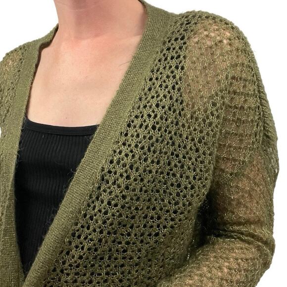 Kensie Olive Green & Gold Metallic Knit Button Down Cardigan Sweater - Picture 6 of 9